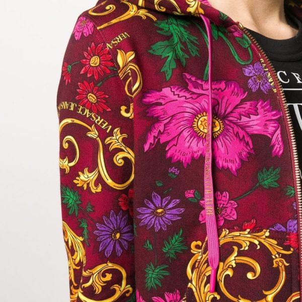 Baroque-print zipped hoodie