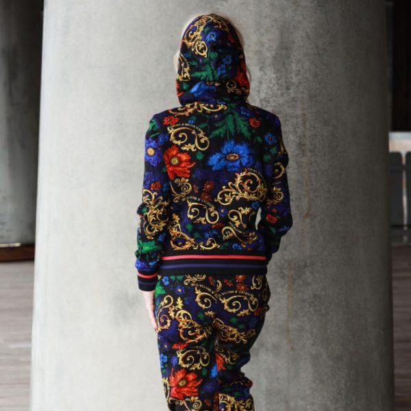 Baroque-print zipped hoodie
