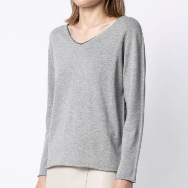 V-neck fine-knit jumper